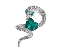 Uqezagpa Retro Heart Shaped Snake Brooch with Green Zircon Crystal Lapel Pin for Women's Clothes Fashion Corsage