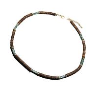 Uqezagpa Retro Necklace Creative Trendy Neck Jewelry Made From Brown Coconuts Shell Wood Beads and Natural Stone