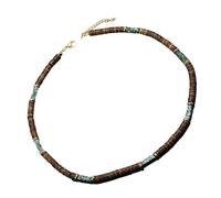 Uqezagpa Retro Necklace Creative Trendy Neck Jewelry Made From Brown Coconuts Shell Wood Beads And Natural Stone Pendant Creative Bead Necklace