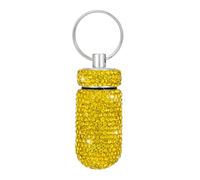 Uqezagpa Rhinestones Pills Box Small Aluminum Alloy Container Keychain Storage Bottle for Travel and Outdoor