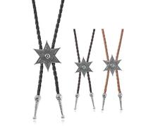 Uqezagpa Rodeos Bolotie with Metal Hexagram Star Pendant Braided Leather Cord Adjustable Chain Necktie Western Jewelry