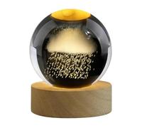 Uqezagpa Rotating LED Crystal Night Lamp With Artistic Heart Engraving Wood Glass Craft For Home Office Ambiances USB Power Glowing Crystal Ball Night Lights