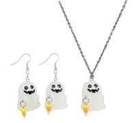 Uqezagpa Shining Jewelry Set Halloween Necklace And Earrings Set Adjustable Length Necklace Pendant Fashion Accessories Unique Jewelry