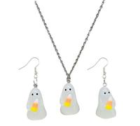 Uqezagpa Shining Jewelry Set Halloween Necklace And Earrings Set Adjustable Length Necklace Pendant Fashion Accessories Unique Jewelry