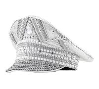 Uqezagpa Silver Captain For Wedding Masquerade Hat Carnival Party Hat Women Bride Flat Top Role Play Sergeant Party