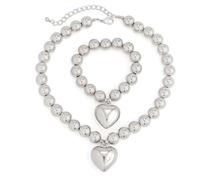 Uqezagpa Simple Gold Color Ball Bead Chain Necklace Bracelet Heart Pendant Jewelry Set Elegant Beaded Accessory