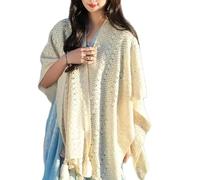 Uqezagpa Solid Color Knit Shoulder Wrap Distressed Fringe End Reinforced Edges Knitting Shawl Stylish Clothing Accessory Premium Acrylic Knit Scarf