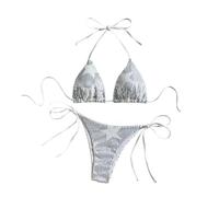 Uqezagpa Sparkling Sequins Swimwears for Womens, Two Pieces Swimming Costume Spaghetti String Bathing Suit Halterneck Swimsuit Fashionable Sequins Swimsuit