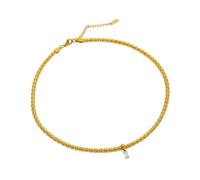 Uqezagpa Square Zircon Embedded Pendant Necklace Handmade Clavicle Chain with Adjustable Length Accessory for Fashionable