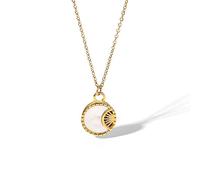 Uqezagpa Stainless Steel Pendant Necklace Cubic Zirconia Charm Neckchain Unisex Clavicle Chain Gold Plated Jewelry Everyday Wear Necklace