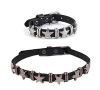 Uqezagpa Star Pentagrams Rivet Leathers for Women Sweet Cool Collar Necklace Punk Accessories Y2k Jewelry Rivet Five-pointed Star Necklaces for Women