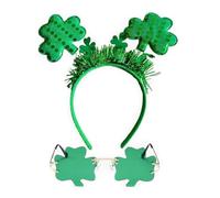 Uqezagpa StPatrick Shamrocks Headband Glasses For Family Gathering Carnivals Party Props Headwear Traditional Irish Hairhoop 2PCS Holiday Accessories
