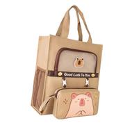 Uqezagpa Students Books Bag Detachable Pen Case Cartoon Print Canvas Bag Shopping with Side Pockets Top Handle Cartoon Print Books with Detachable Pencil Case Canvas for Students