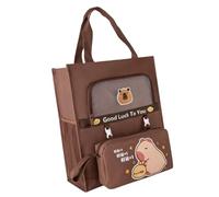 Uqezagpa Students Books Bag Detachable Pen Case Cartoon Print Canvas Bag Shopping with Side Pockets Top Handle Cartoon Print Books with Detachable Pencil Case Canvas for Students