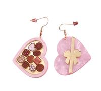 Uqezagpa Stylish Heart Shaped Box Earrings Trendy Ear Studs Chocolate Bowknot Ear Rings Fashionable Valentine's Day
