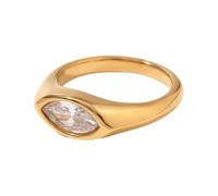 Uqezagpa Stylish Horse Eye Zircon Rings Tarnish Frees 18K Gold Plated Stainless Steel Rings Colorful Finger Decoration For Women Fashionable Gold Plated