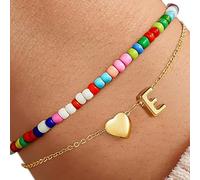 Uqezagpa Stylish Initial Letter For Women Girls Double Layer Heart Beads Bangle Jewelry Charm Best Friend Trendy Layering Charm Girls