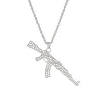 Uqezagpa Stylish Submachine Pendant Dazzling White Gold Plated Chain Hipsters Streetwear Diamonds Accessory for Women and Men Luxurious Hiphop Diamonds Chokers Necklace
