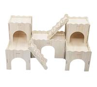 Uqezagpa Tiny Hamster Mazes Wood Houses Fun Slide Houses Double Deck Huts With Window For Dwarf Hamsters And Small Rodents Natural Wood Small Pet Homes