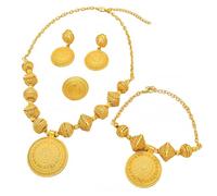 Uqezagpa Traditional African Wedding Jewelry Set Sparkling Gold Color Necklace Earrings Set For Bride And Fashion Enthusiasts Comfortable Wear Necklace