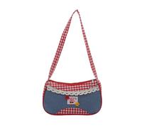 Uqezagpa Trendy Checkered Shoulder Bag Lightweight Underarm Purse with Adjustable Strap for Daily Essentials & Evening Outings Jeans Patchwork Shoulder Bag