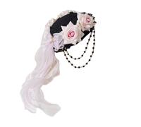 Uqezagpa Unique Lace Hat Hair Clip Ribbon Trend Side Clip Bead Chain Flower Lace Hat Halloween Hairstyling Photo Props Elegant Hair For Wedding