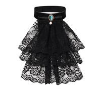 Uqezagpa Victorian Colonial Jabot False Collar Medieval Costume Detachable Ruffle Lace Neck Collar with Crystal Victorian