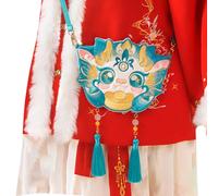 Uqezagpa Vintage Crossbody Bag For Girl Fashion Handbag Embroidery Chinese Dragon Year Shoulder Accessories Costume Accessory Bag