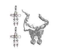 Uqezagpa Vintage Layered Necklace And Earrings Set Fashionable Alloy Jewelry For Women And Men Stylish Punk Rock Accessories Unique Designs Jewelry