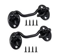 Uqingo 2 Pack Hook and Eye Latch, 3 Inch Black Cabin Hooks Stainless Steel Door Lock Hook and Gate Latch, Door Catch for Outdoor Garden Shed Patio Window Wooden Gates with Screws
