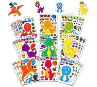 Uqingo 27 Sheets Dinosaur Stickers, Cartoon Cute Make a Face Stickers, Dinosaur Puzzle DIY Art Craft Sticker for Kids Boys and Girls, Waterproof Sticker Birthday Party Gifts Decorations