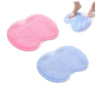 Uqingo 2PCS Shower Foot Scrubber Mat, Silicone Foot Cleaner Brush with Non-Slip Suction Cups, Cleans Exfoliation Massage Feet Without Bending Over, Dead Skin Remover, Relieve Tired Feet (Blue & Pink)