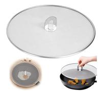 Uqingo Splatter Guard for Frying Pan, 25CM Stainless Steel Fine Mesh Splatter Screen, Grease Guard Lid to Stop Oil Splash, Grease Splatter Guard Frying Pan Oil Proofing Lids - Silver