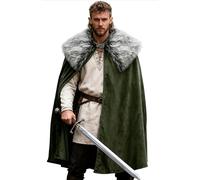 UQJE Viking Cloak with Faux Fur Collar, Medieval Costume Cape, Green, One Size