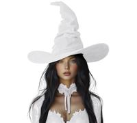 UQJE Women's White Wicked Witch Hat Adult Ruched Witches Hat Halloween Costume