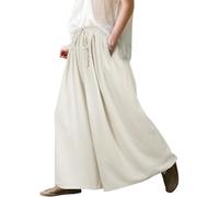 UQJE Women's Wide Leg Baggy Jeans Plus Size Loose Elastic Waist Denim Pants with Deep Pockets Light Blue, White, M