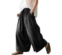 UQJE Women's Wide Leg Baggy Jeans Plus Size Loose Elastic Waist Denim Pants with Deep Pockets Light Blue, Black, M