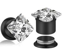 Uqnwbdq 10G-00G Square CZ Gauges for Ear 316L Surgical Steel Mirror Finish Single Flared Tunnels Plugs Earrings Internally Threaded Diamond Ear Gauges for Women Men Silver Black Gold 1 Pairs, 00 Gauge