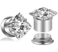 Uqnwbdq 10G-00G Square CZ Gauges for Ear 316L Surgical Steel Mirror Finish Single Flared Tunnels Plugs Earrings Internally Threaded Diamond Ear Gauges for Women Men Silver Black Gold 1 Pairs, 6 Gauge