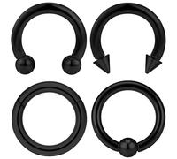 Uqnwbdq 12G Black Spetum Rings Ear Gauges Earring Hoop Plug Tunnel Streching Kit Surgical Stainless Steel Horseshoes Captive Bead Hinged Clicker Earring Septum Nose Ring Piercing Jewelry Women Men