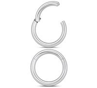 Uqnwbdq 14G Hinged Clicker Septum Nose Rings Hoops Surgical Stainless Steel Segment Silver Lip Ring 14 gauge Cartilage Tragus Helix Rook Diath Sleeper Earring Smiley Piercing Jewelry Women Men 10mm