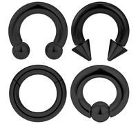 Uqnwbdq 8G Black Spetum Rings Ear Gauges Earring Hoop Plug Tunnel Streching Kit Surgical Stainless Steel Horseshoes Captive Bead Hinged Clicker Earring Septum Nose Ring Piercing Jewelry Women Men
