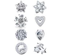 Uqnwbdq Mix Color Titanium Dermal Piercing Jewelry Hypaollergenic Cubic Zirconia Star Flower Dermal Heart Tops for Women Men Top Size 2mm 3mm 4mm 8pcs, Metal Crystal, cubic-zirconia
