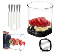 UQOOQFA Fruit Slicer: Strawberry Slicer Cup | 8-Blade Stainless Steel Blade | ABS Plastic Body | Black