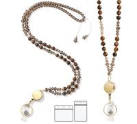 UQQNJJ Retractable Lanyards for ID Badges and Keys, Natural Stone Crystal Teacher Lanyard for Women, Handmade ID Beaded Holders, Breakaway Cute Lanyard for Cruise, School, Office (Golden Tiger's Eye)