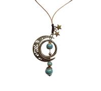 UQUABESO Vintage Moon Sun Star Chain Necklace, Long Adjustable Bohemian Bronze Ceramic Bead Crescent Moon Choker Pendant, Retro Boho Hippie Statement Jewelry Gift for Women Valentine's Day Birthday