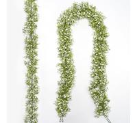 Uqueeten 2 Pcs 5.8ft Artificial Baby Breath Flower Vines, Babys Breath Artificial Flowers Real Touch Faux Gypsophila Hanging Fake Baby's Breath Garlands for Wedding and Baby Shower Decor（White）