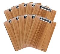Uquelic 10pcs A4 Durable Wooden Clipboards, with Sturdy Spring-Loaded Grip & Hanging Hook, Designed for Office Work Classroom Business Restaurant (Brown)