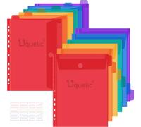 Uquelic 12 Pack A4 Plastic Wallets, Punched Pockets for Paperwork, Document Sleeves, A4 Organiser Folders, Plastic Popper Wallets for Home Office - Rainbow Color