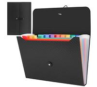 Uquelic 13 Pocket Expanding File Folder with Labels, Rainbow Twill A4 Paper Bill Receipt Paperwork Organiser Storage, Plastic Portable Accordion Document Holder for Office Home School